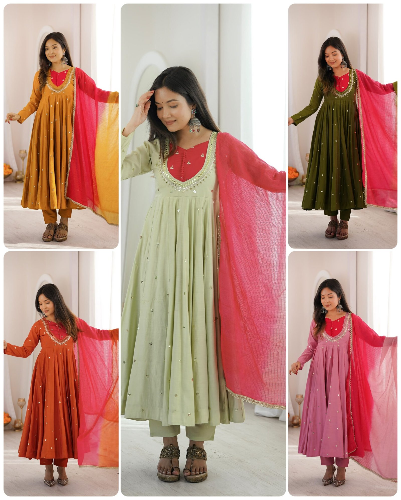 Elegant Embroidered Sequence With Real Mirror Designer Anarkali Three Piece Set - Image 7