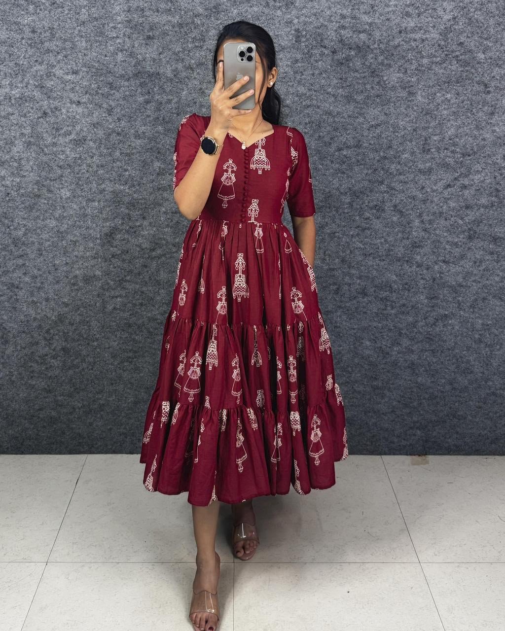 Launching the most unique “Warli Art doll “hand block pure cotton printed maxi gown with one side pocket - Image 7