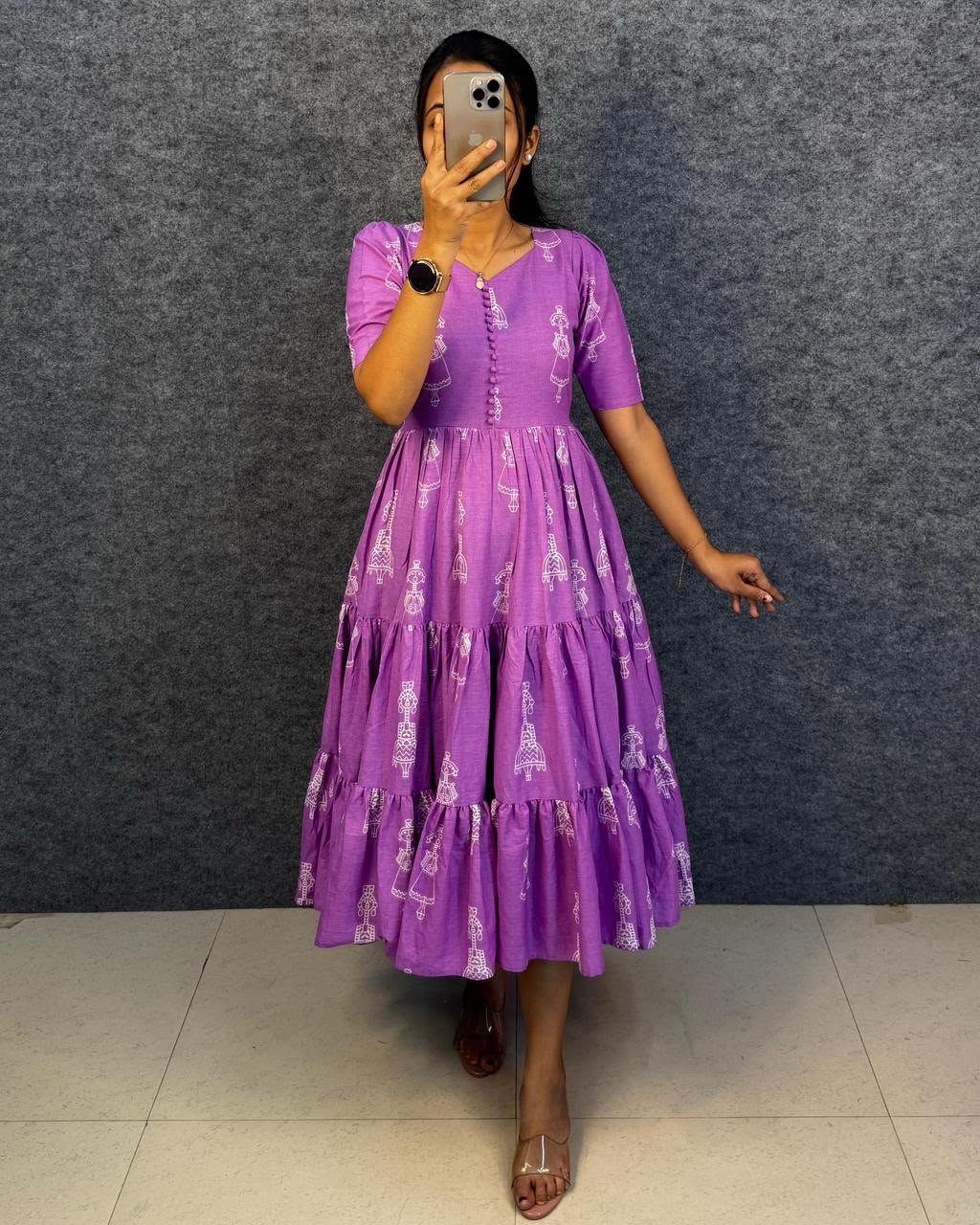 Launching the most unique “Warli Art doll “hand block pure cotton printed maxi gown with one side pocket - Image 3