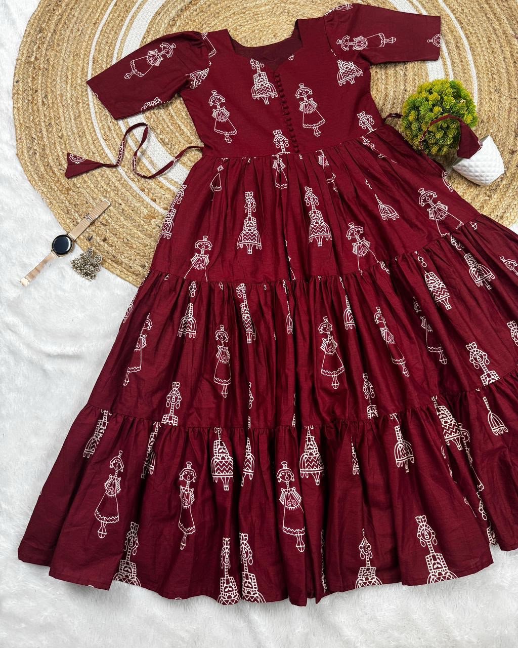 Launching the most unique “Warli Art doll “hand block pure cotton printed maxi gown with one side pocket - Image 8