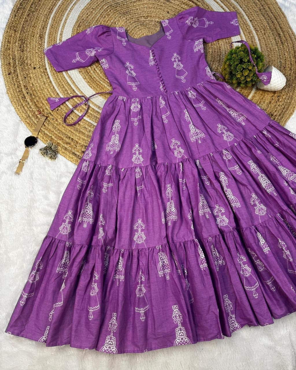 Launching the most unique “Warli Art doll “hand block pure cotton printed maxi gown with one side pocket - Image 4