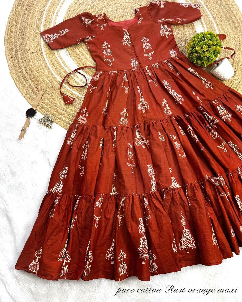 Launching the most unique “Warli Art doll “hand block pure cotton printed maxi gown with one side pocket - Image 6