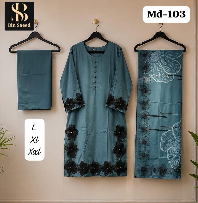 HEAVY QUALITY RAYON WITH WORK RAYON BOTTOM MASLIN DUPATTA - Image 4