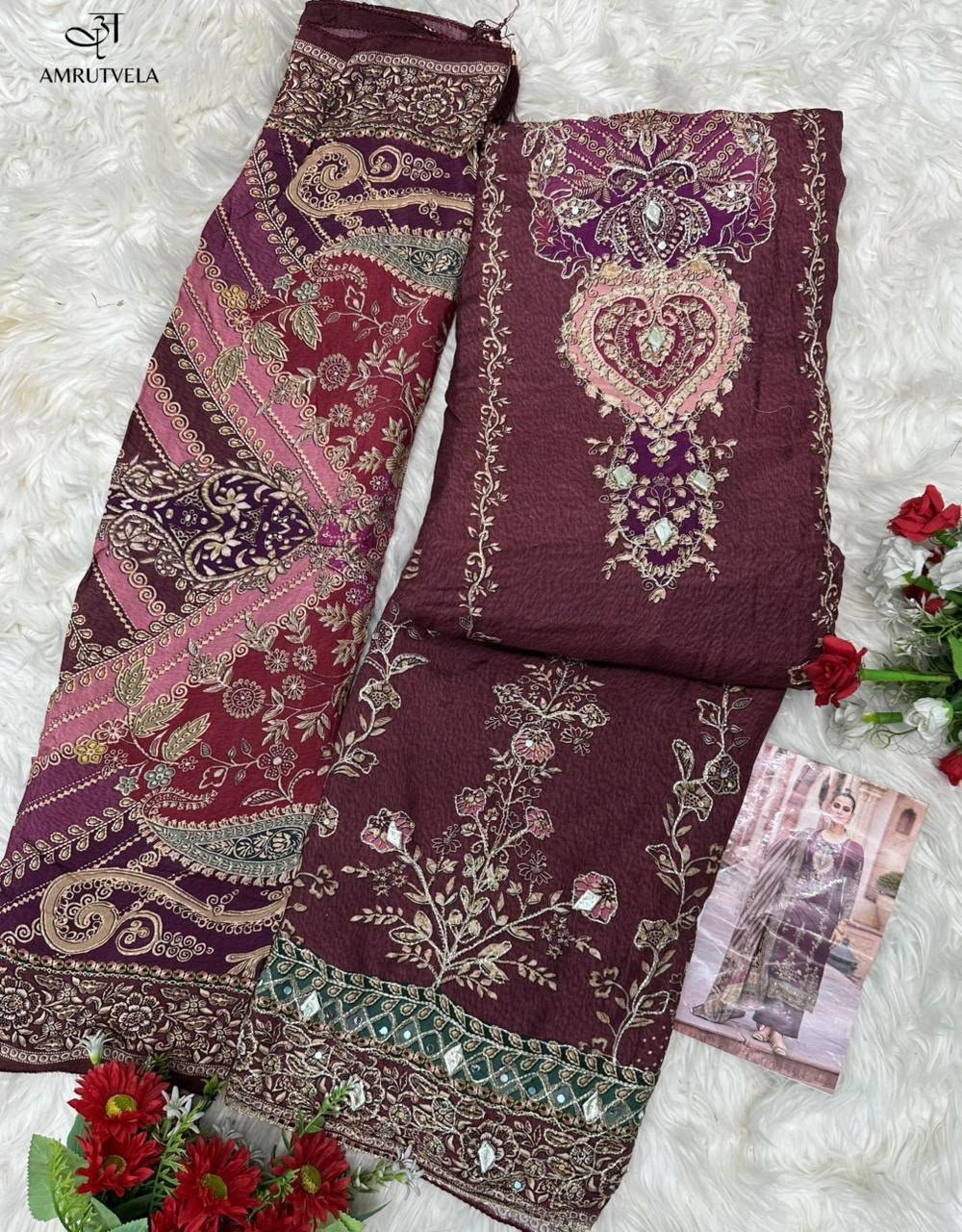 Pure viscous Maslin digital print with aari and hand work