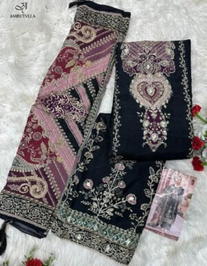 Alternative view of Pure viscous Maslin digital print with aari and hand work