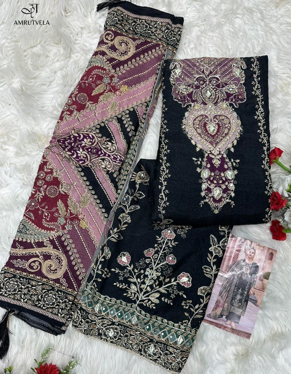 Pure viscous Maslin digital print with aari and hand work - Image 2