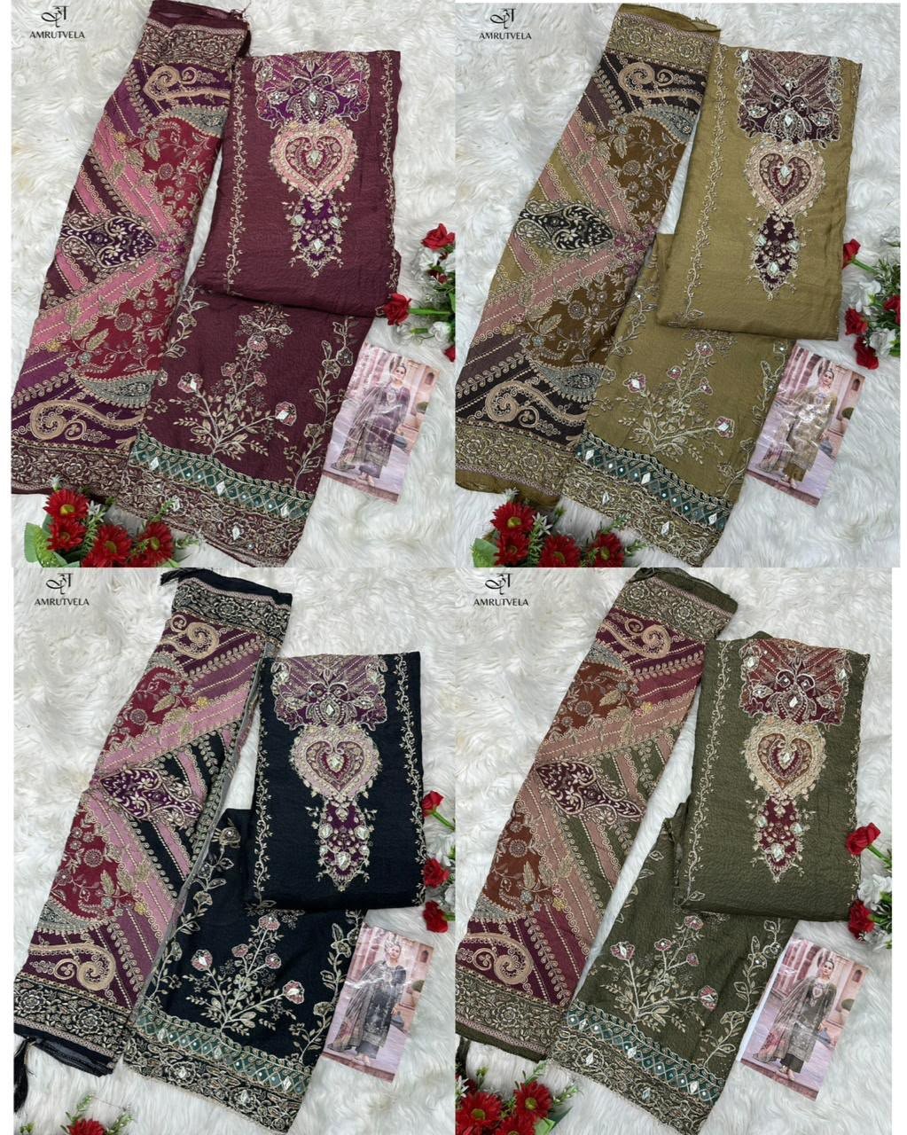 Pure viscous Maslin digital print with aari and hand work - Image 5