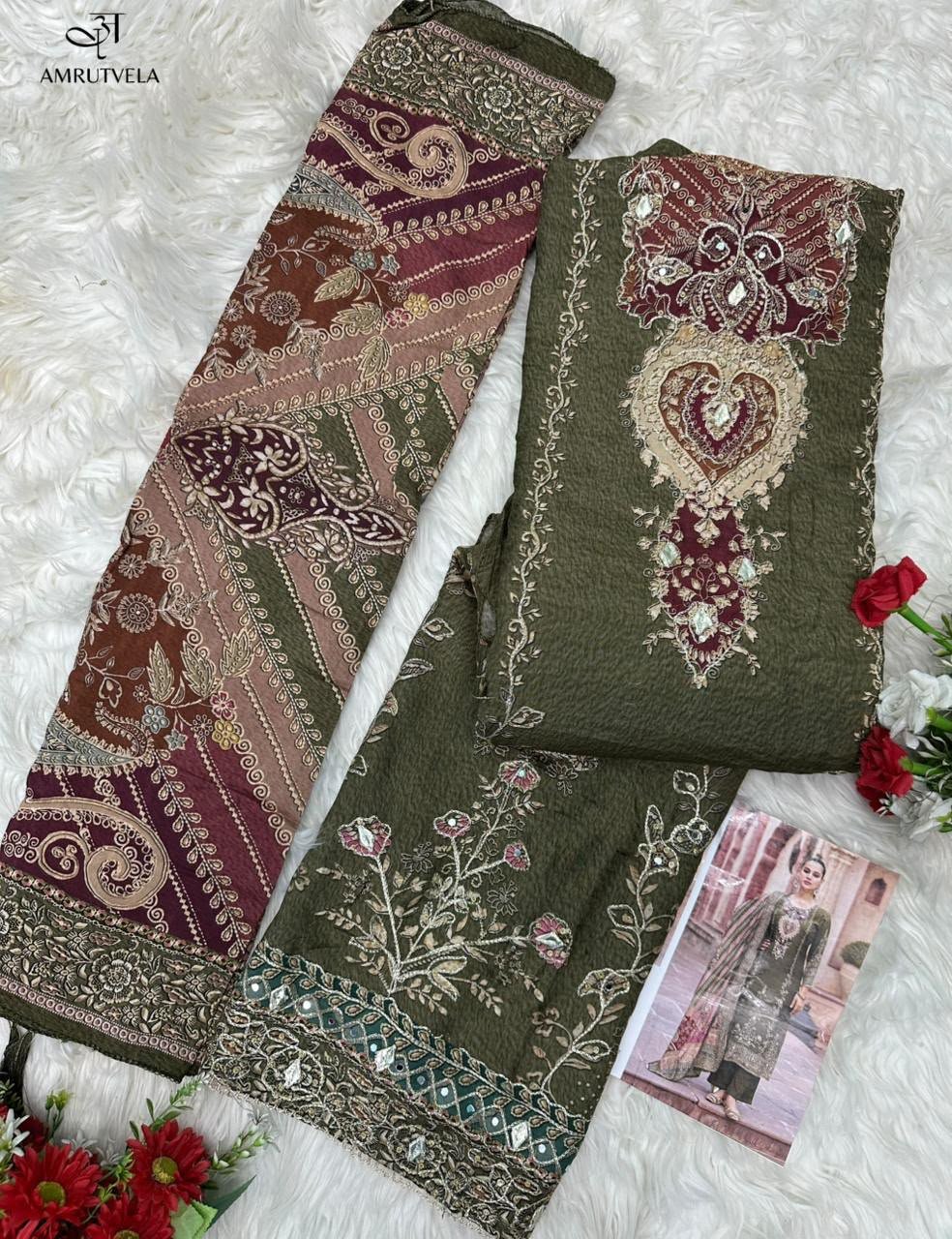 Pure viscous Maslin digital print with aari and hand work - Image 3