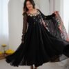 Presenting New Designer Collection In Faux Georgette With Embroidery Work Gown And Dupatta Set Fully Stitched Ready To Wear
