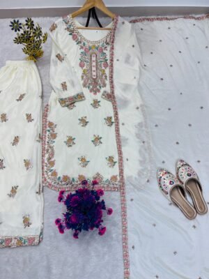 Alternative view of DESIGNER WEAR SEQUENCE EMBROIDERY ON SILK FABRIC TOP AND PLAZZO WITH DUPATTA