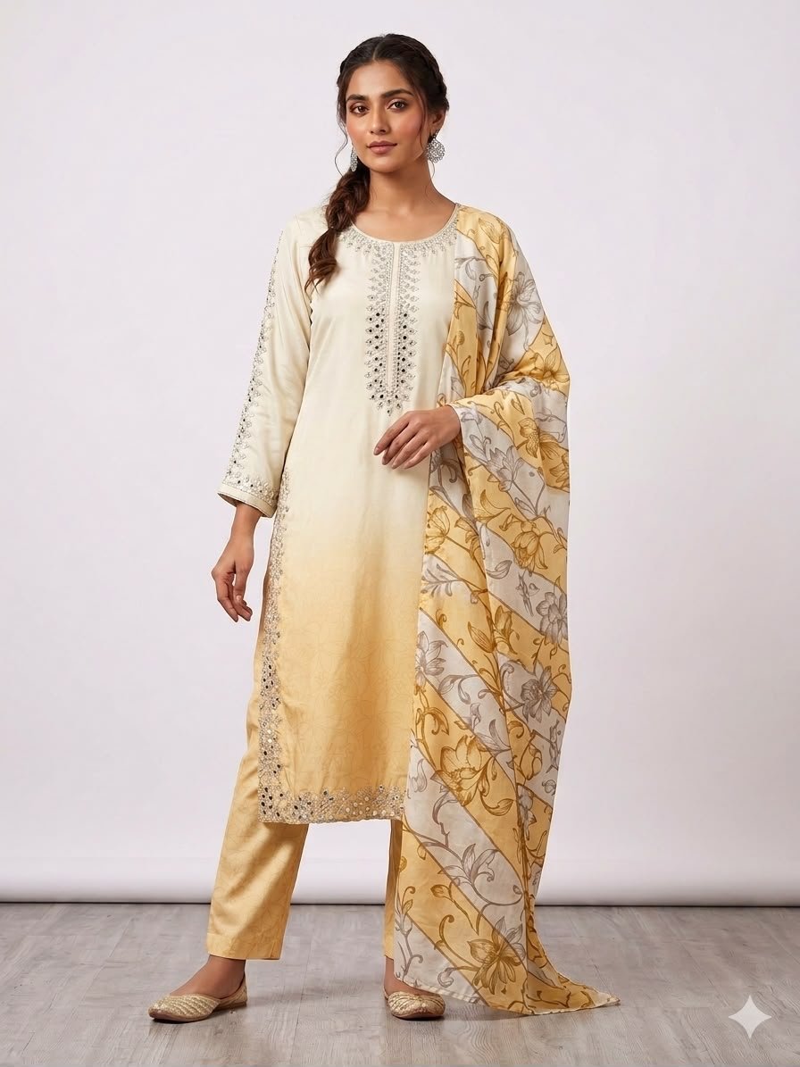 THIS WEDDING SEASON WEAR OUR BEAUTIFUL BEADS WITH REAL MIRROR EMBROIDERED TOP , PANT WITH DUPATTA - Image 3