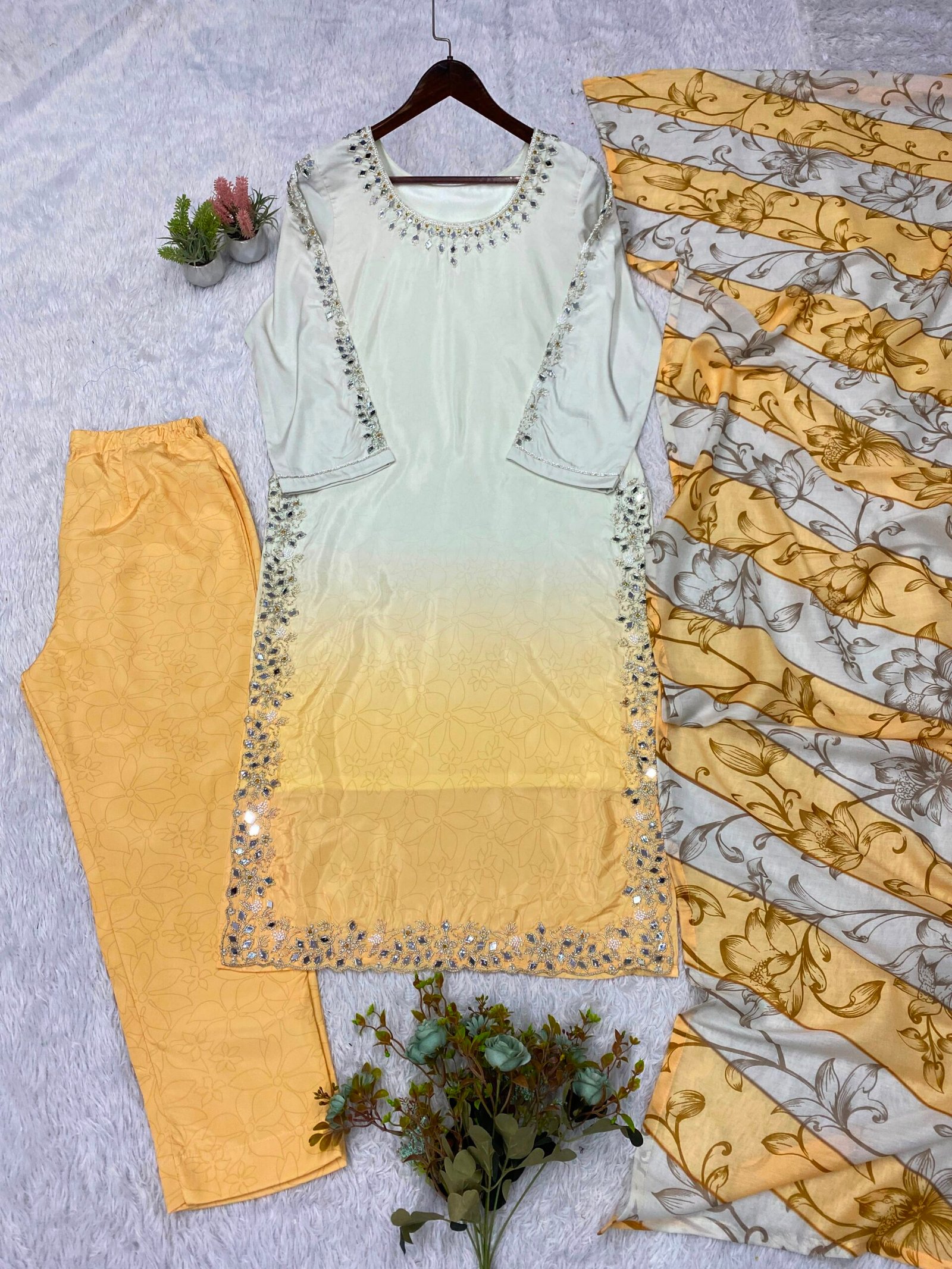 THIS WEDDING SEASON WEAR OUR BEAUTIFUL BEADS WITH REAL MIRROR EMBROIDERED TOP , PANT WITH DUPATTA - Image 4