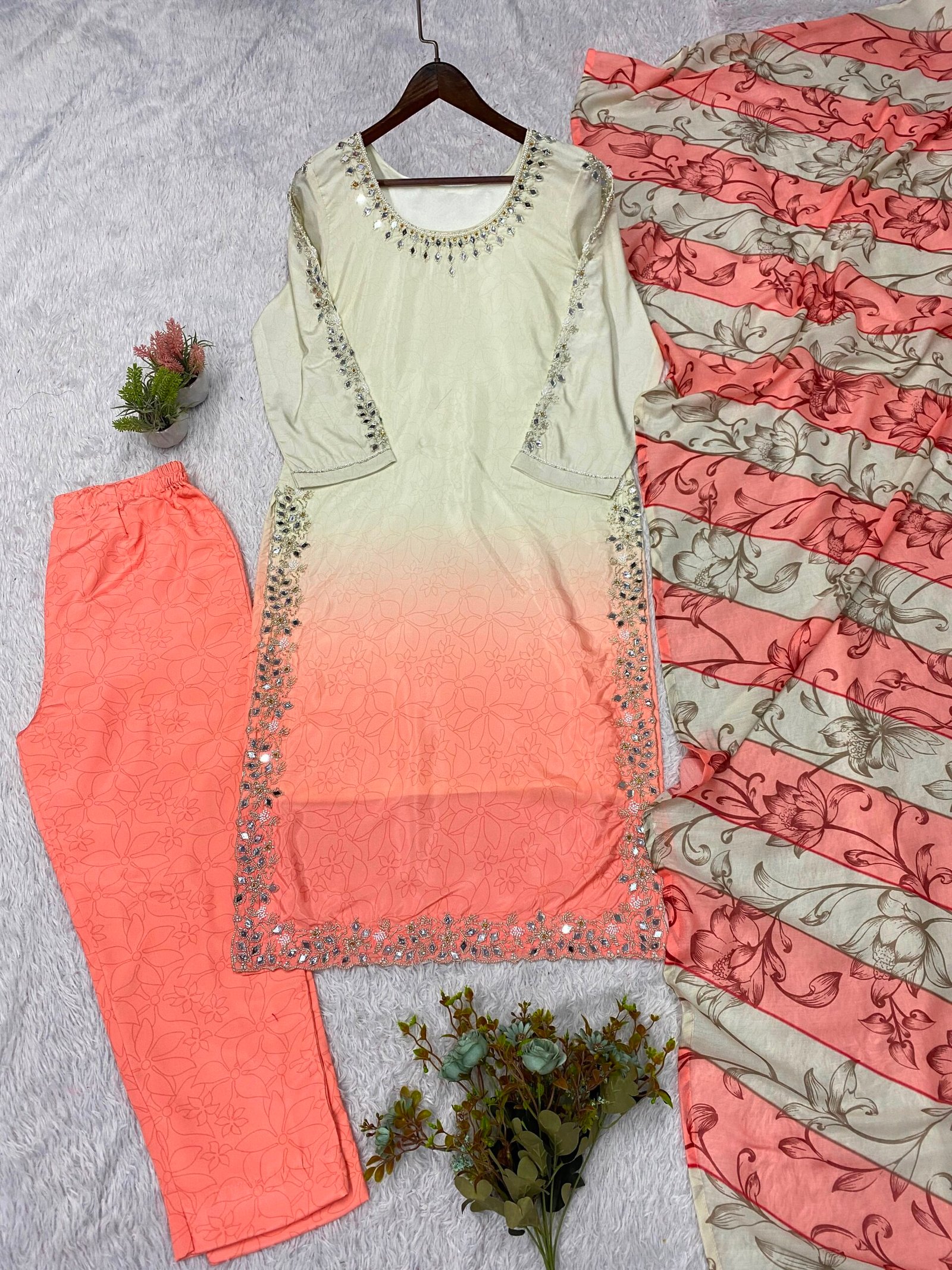 THIS WEDDING SEASON WEAR OUR BEAUTIFUL BEADS WITH REAL MIRROR EMBROIDERED TOP , PANT WITH DUPATTA - Image 2