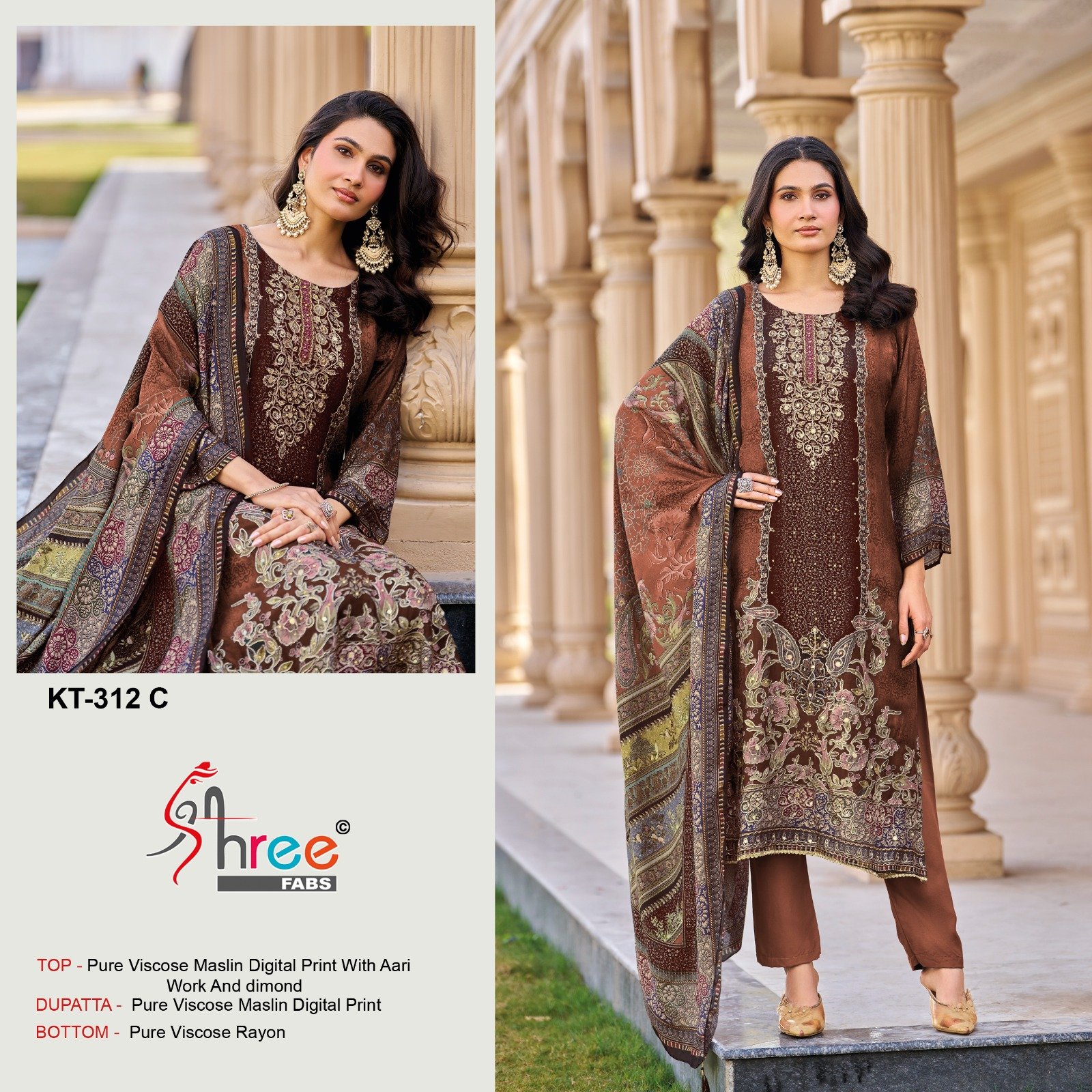 Pure viscous Maslin digital print and hand work