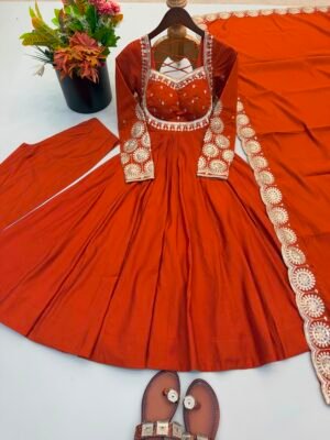 Alternative view of Elegant Embroidered Sequence Designer Anarkali Three Piece Set