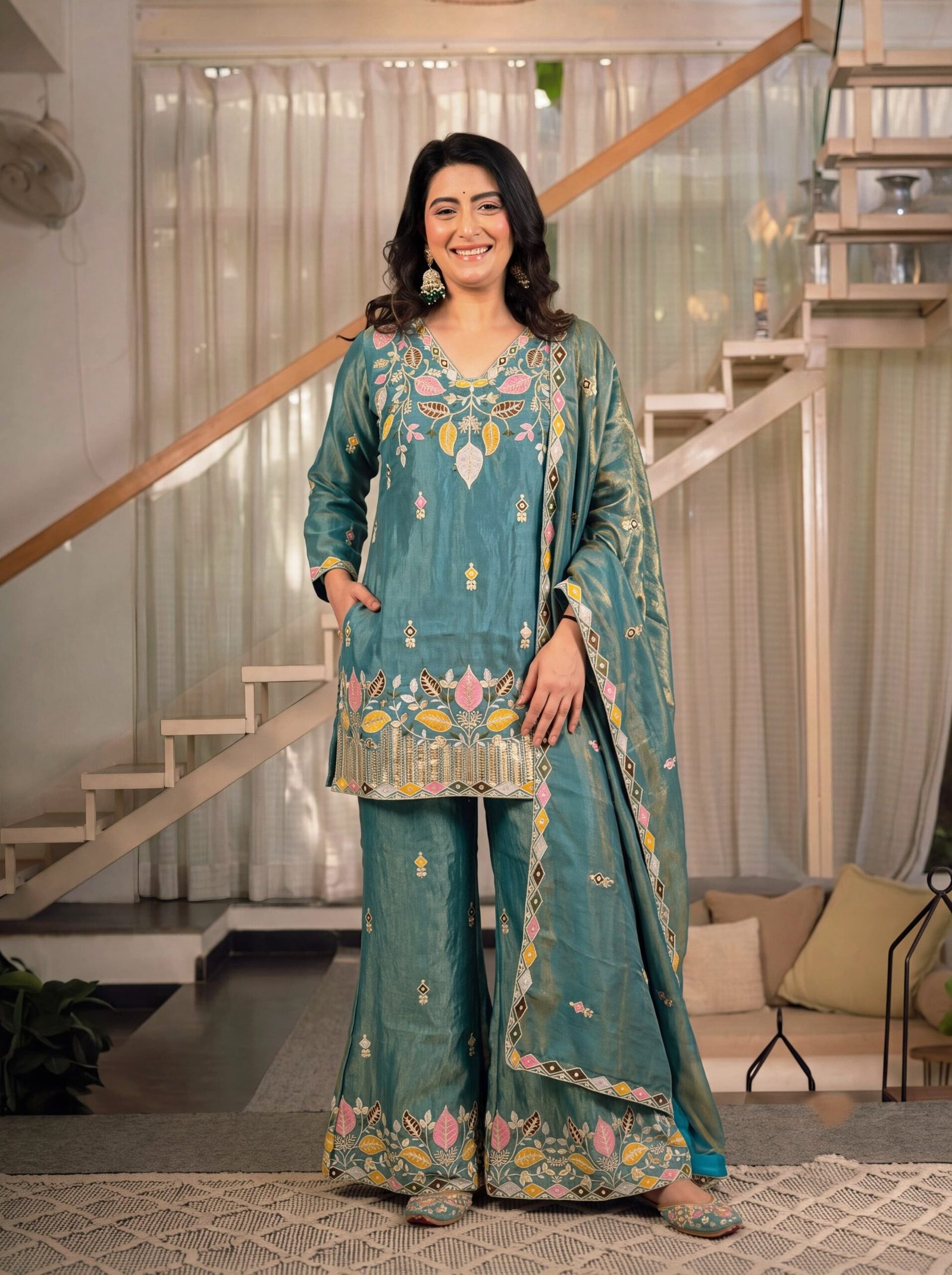 Launching New Designer Party Wear Look Top ,Plazzo Pent and Dupatta - Image 3