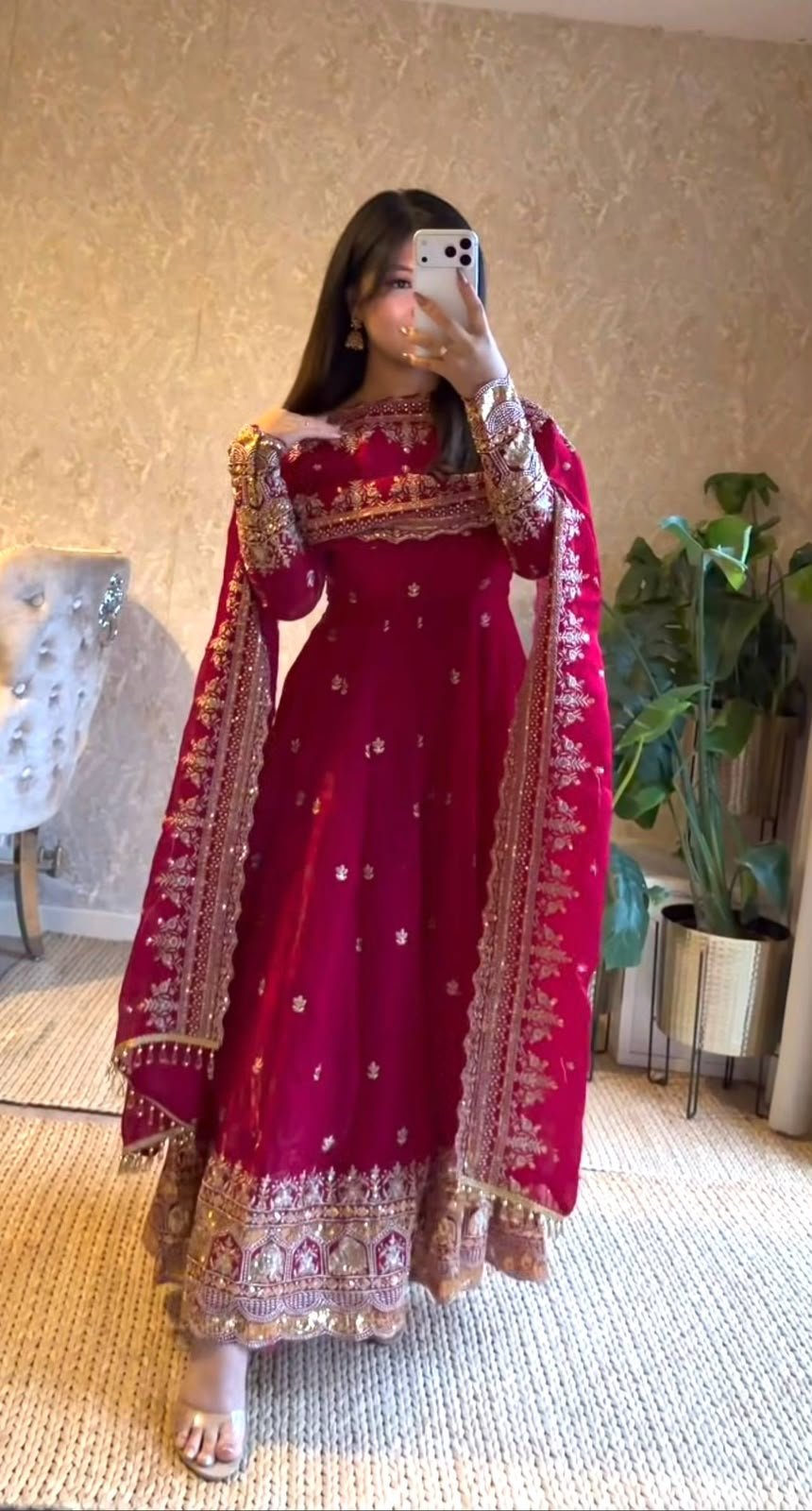 Elegant Embroidery Work With Designer Anarkali Three Piece Set