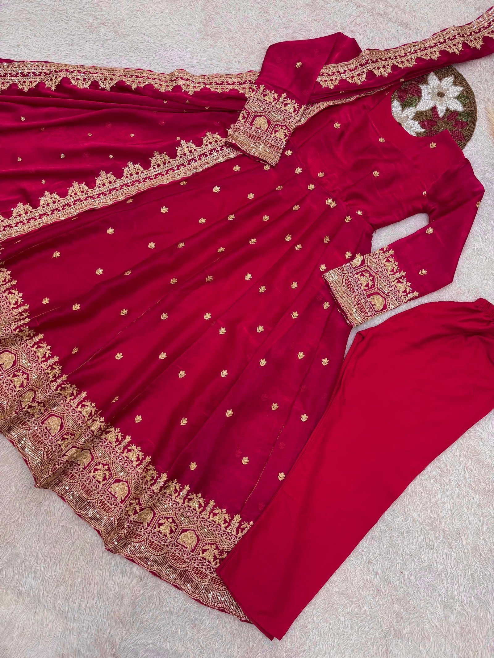 Elegant Embroidery Work With Designer Anarkali Three Piece Set - Image 2