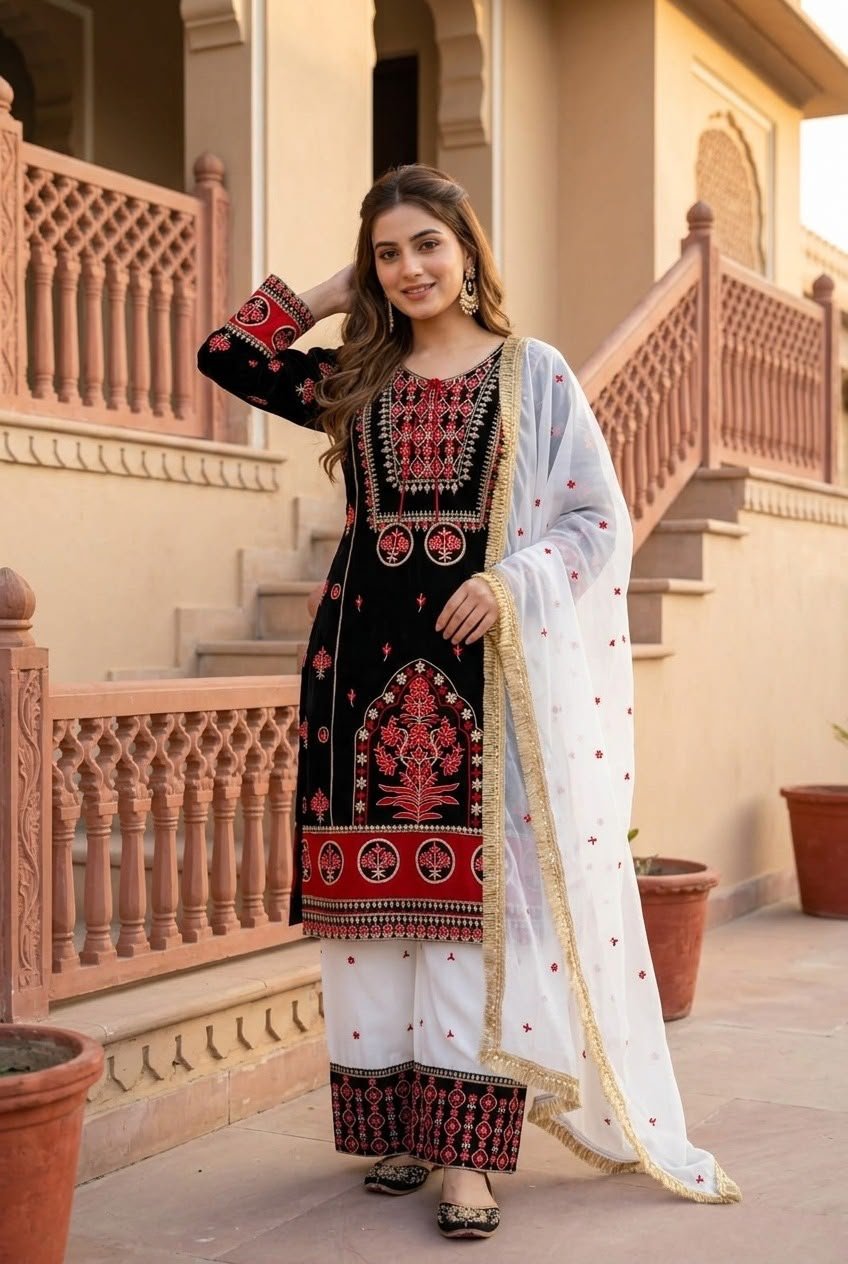 NEW DESIGNER HEAVY EMBROIDERY SEQUENCE WORK 3 PIS SUIT SET