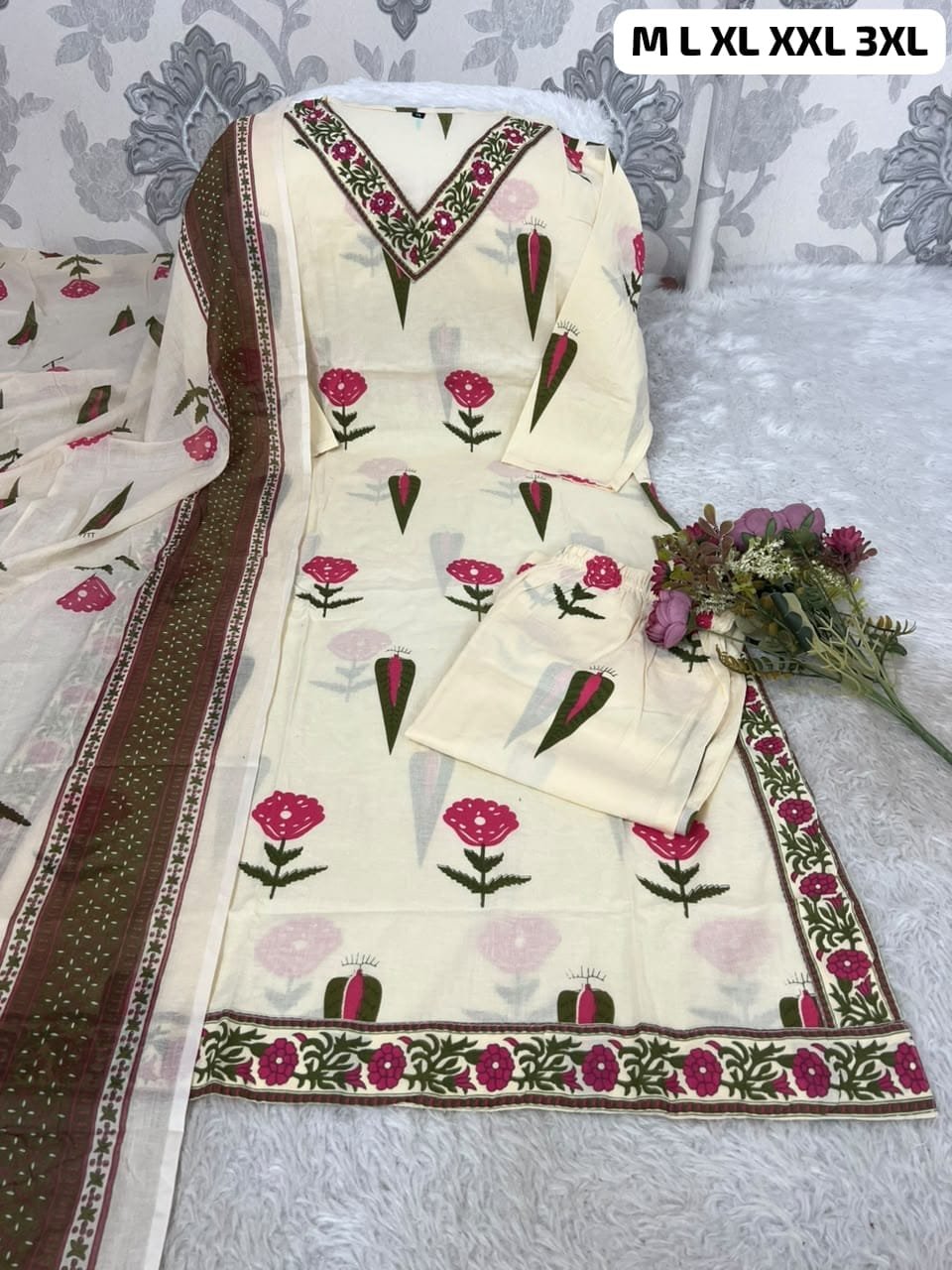Cotton Kurti With Pant With Duppata - Image 2