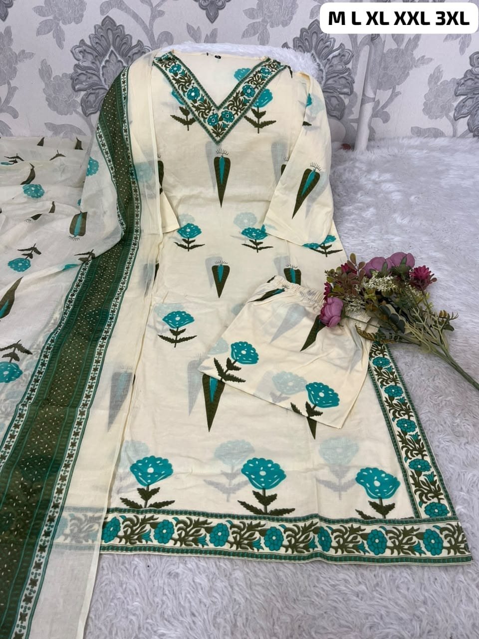 Cotton Kurti With Pant With Duppata - Image 4