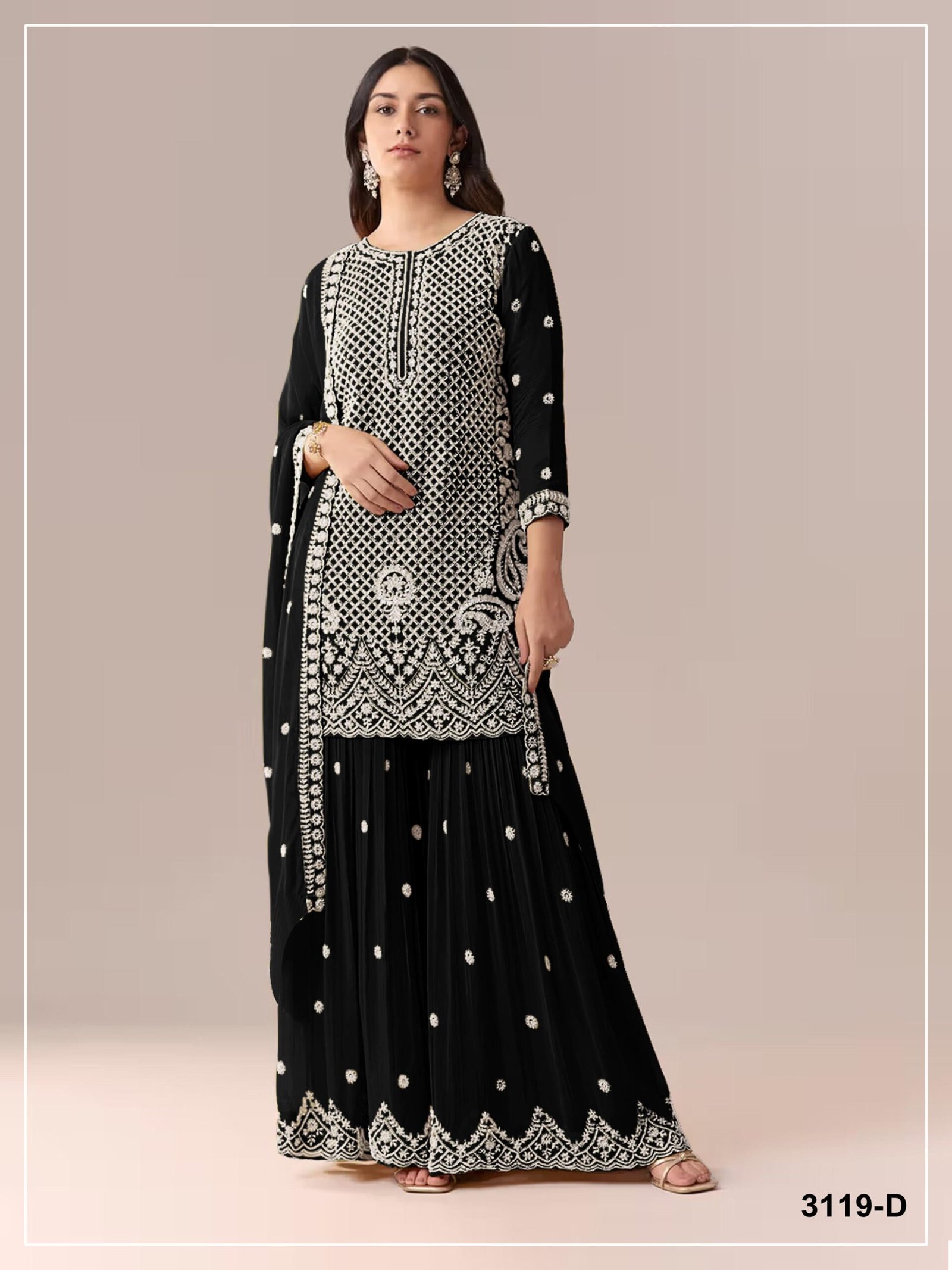 Faux Georgette with Heavy Embroidered Beads + 3mm Sequence Work - Image 5