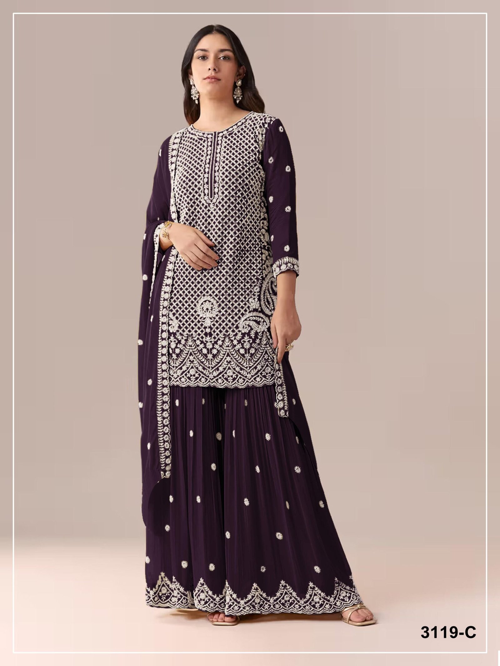 Faux Georgette with Heavy Embroidered Beads + 3mm Sequence Work - Image 7
