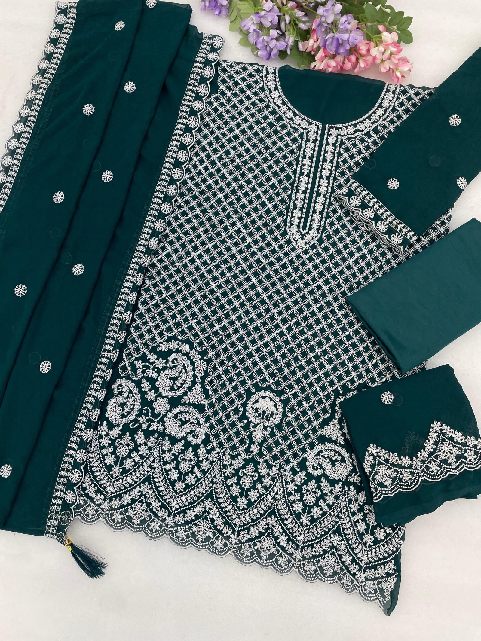 Faux Georgette with Heavy Embroidered Beads + 3mm Sequence Work - Image 4