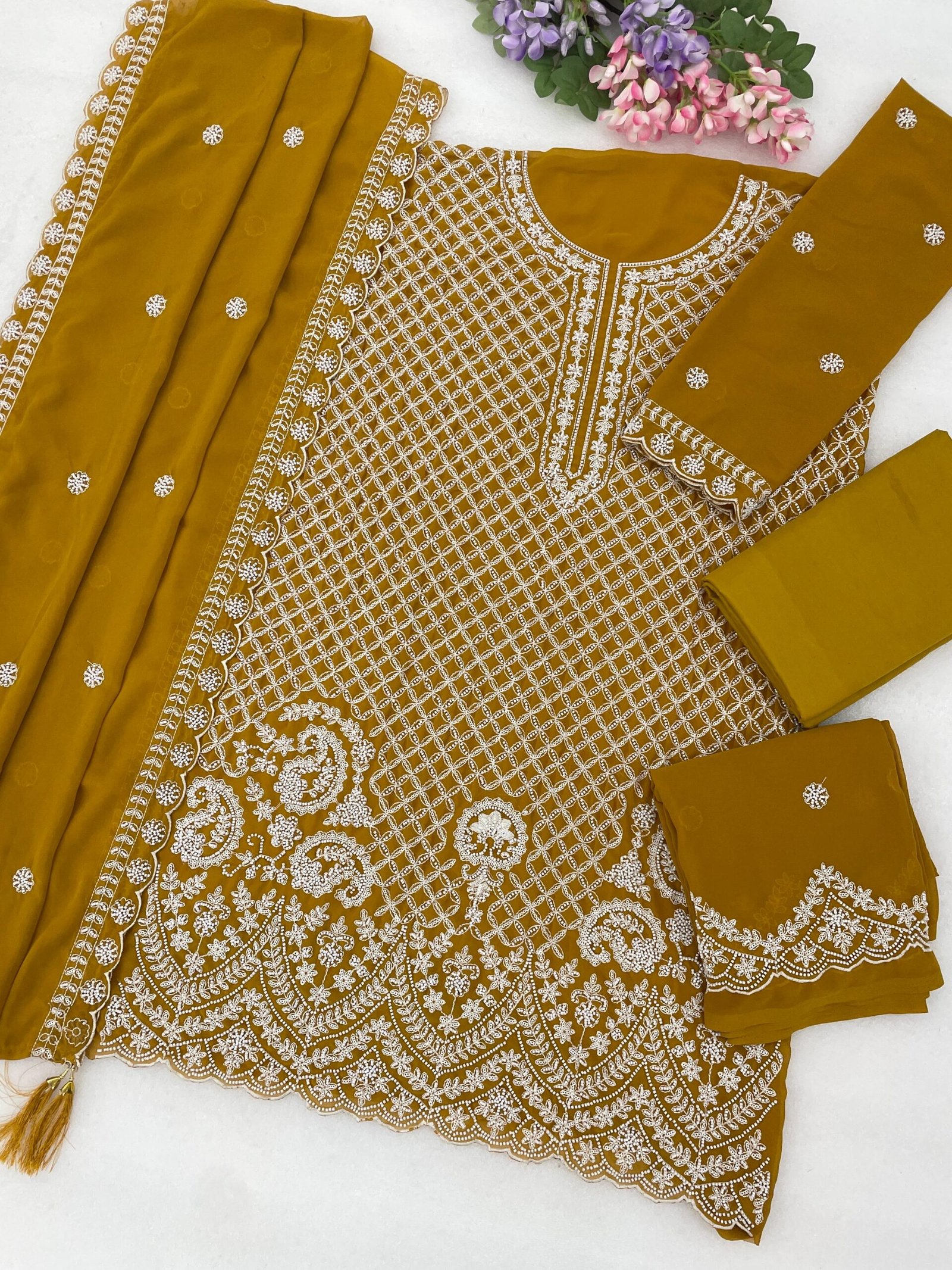 Faux Georgette with Heavy Embroidered Beads + 3mm Sequence Work - Image 2