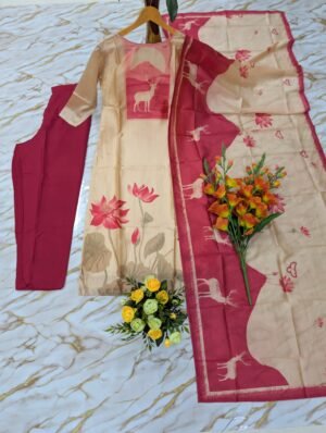 Alternative view of WOMEN PURE PRINTED ZARNA SILK  KURTI PENT & DUPPATA SET'S 