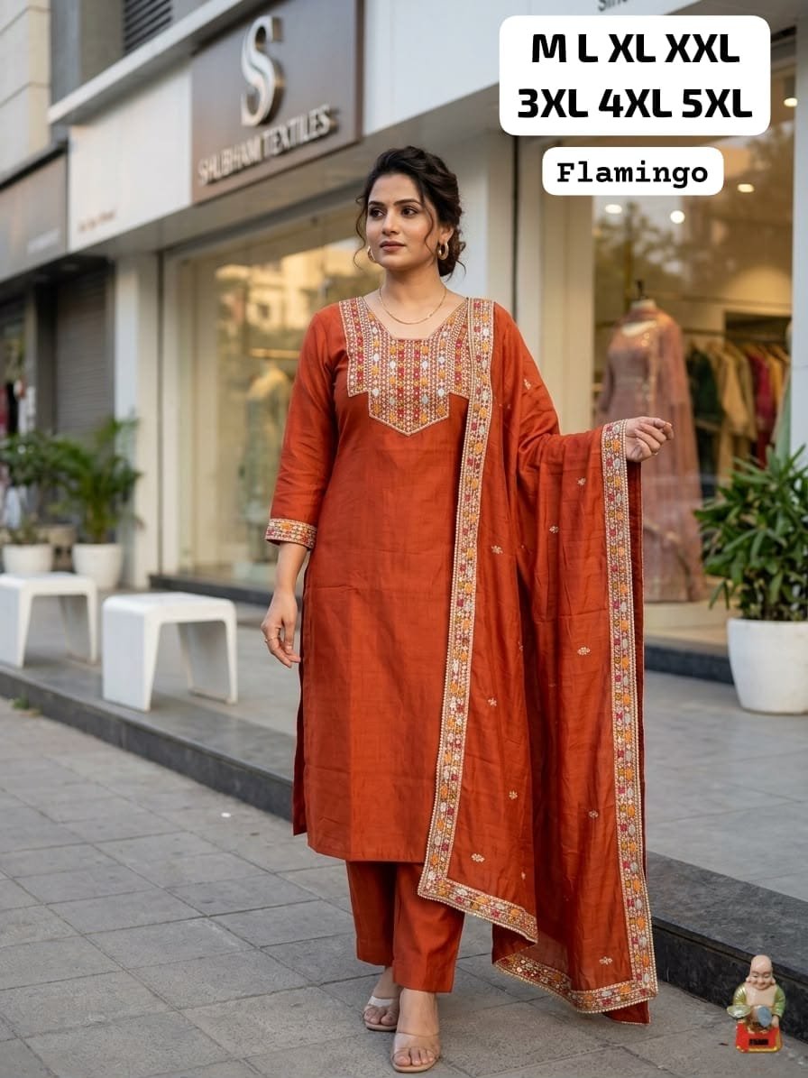 Must-Have Ethnic Wear: Flamingo Silk Set - Image 3
