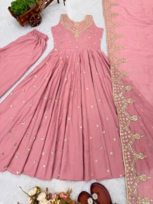 Alternative view of Gown, Bottom & Dupatta Fully Stitched & Ready To Wear 