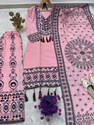 Alternative view of DESIGNER WEAR TRENDING TOP WITH PRINTED WORK AND REAL MIRROR WORK WITH PLAZZO AND DUPATTA SET