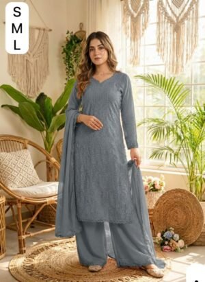 fox georgette Febric with chikankari embroidery work and full lining with Grorgett dupatta embroidery work with lace
