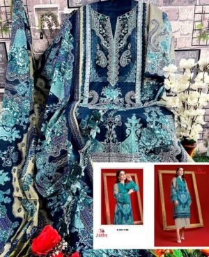 Alternative view of pure cotton print with exclusive patch HEAVY embroidery( 2 PATCH) 