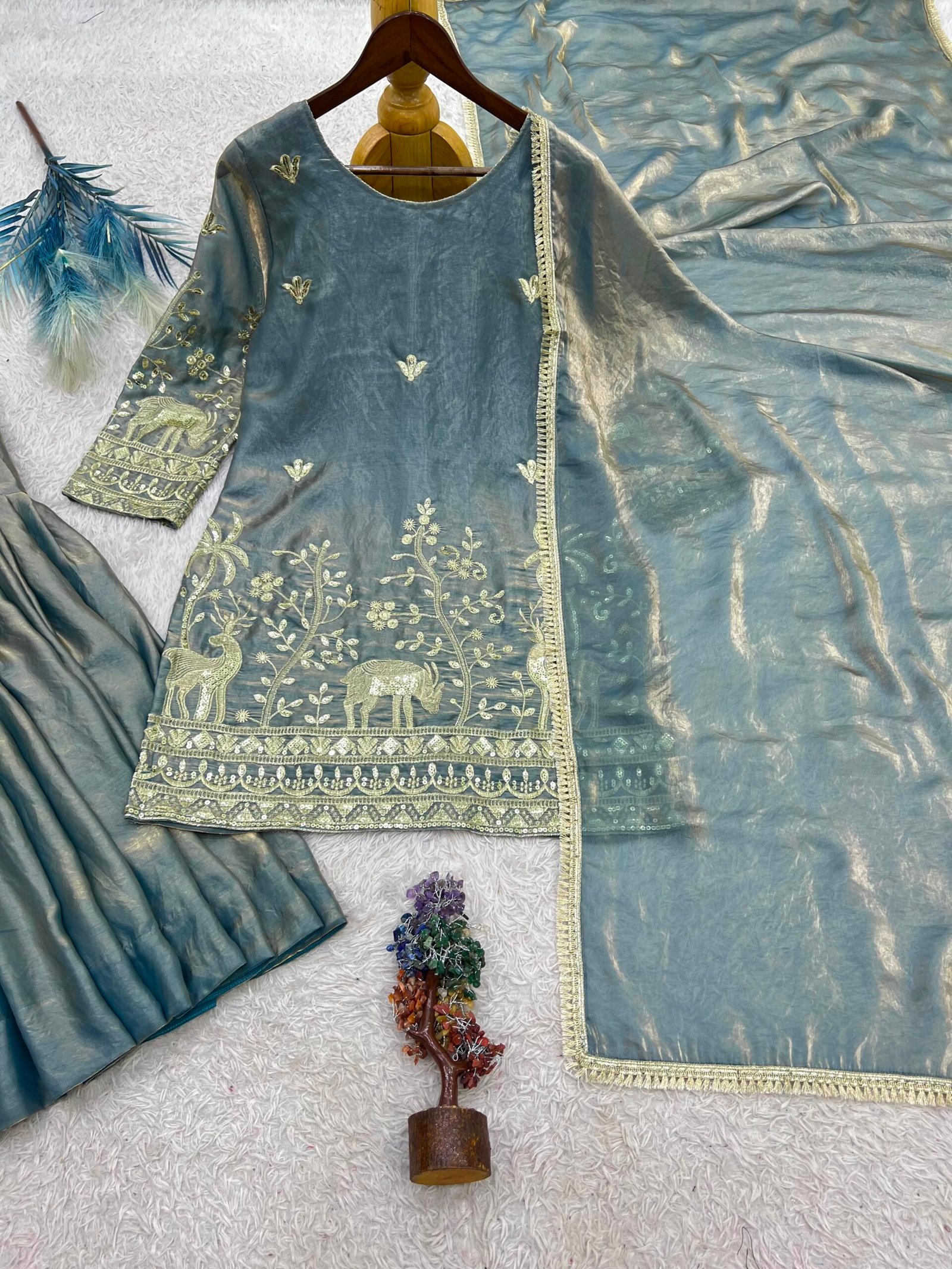 PIECE STYLISH TOP, SHARARA AND DUPATTA WITH BEAUTIFUL EMBROIDERY SEQUENCE WORK - Image 2