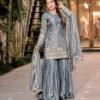 PIECE STYLISH TOP, SHARARA AND DUPATTA WITH BEAUTIFUL EMBROIDERY SEQUENCE WORK