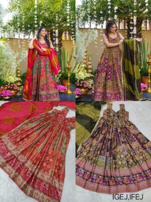 Exquisite Printed Chinon Wedding Gown Set