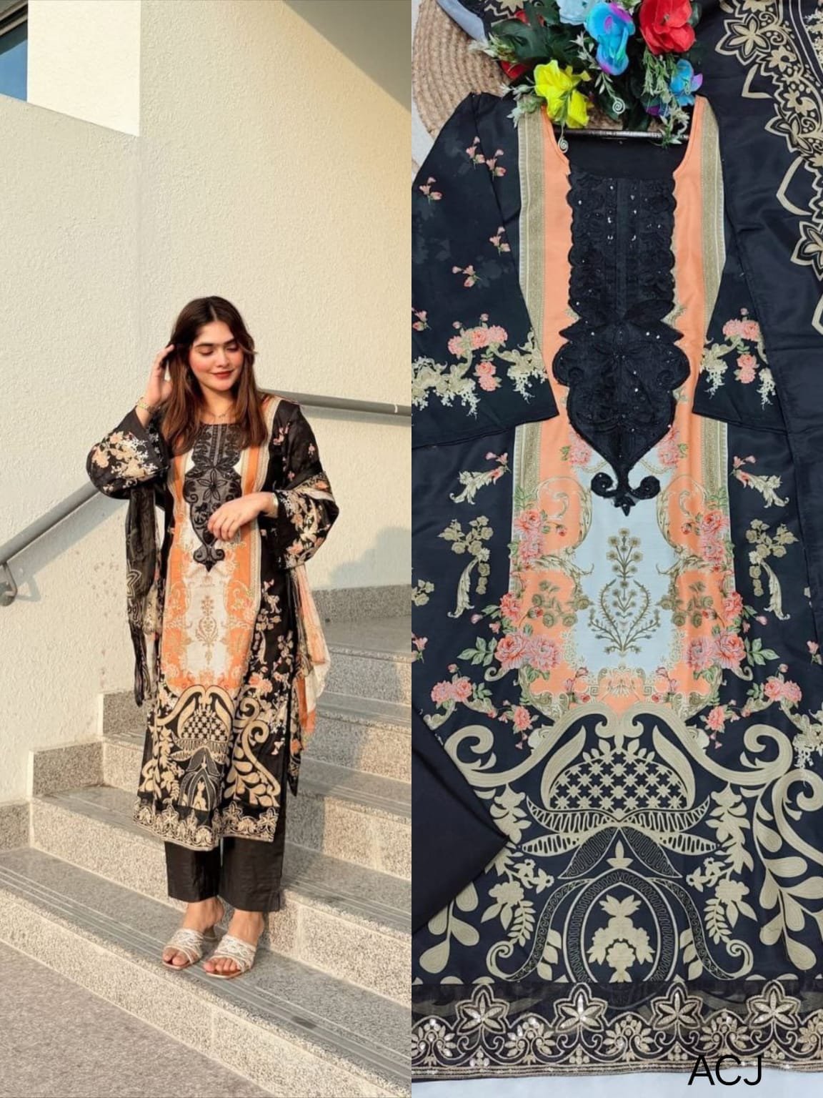 Featuring Lilac Muslin Pakistani Suit which is beautifully nack with decorated with digital prints and heavy embroidery. It is absolutely perfect for your upcoming occasions, it is very easy breezy and comfortable.