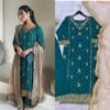 DESIRABLE FANCY FAUX GEORGETTE WITH SEQUENCE EMBROIDERED AND ORIGINAL MOTTI HANDMADE WORK TOP AND PENT WITH DUPATTA