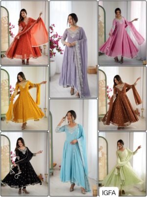 Elegant Embroidered Rembo Sequence Designer Anarkali Three Piece Set