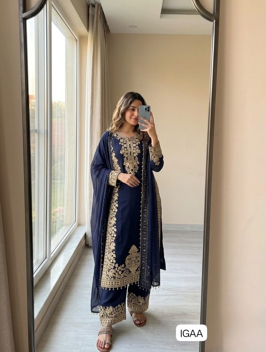 Đěsigner Party Wear Look Pur Heavy Faux Georgette Top Plazzo & Dupatta Set