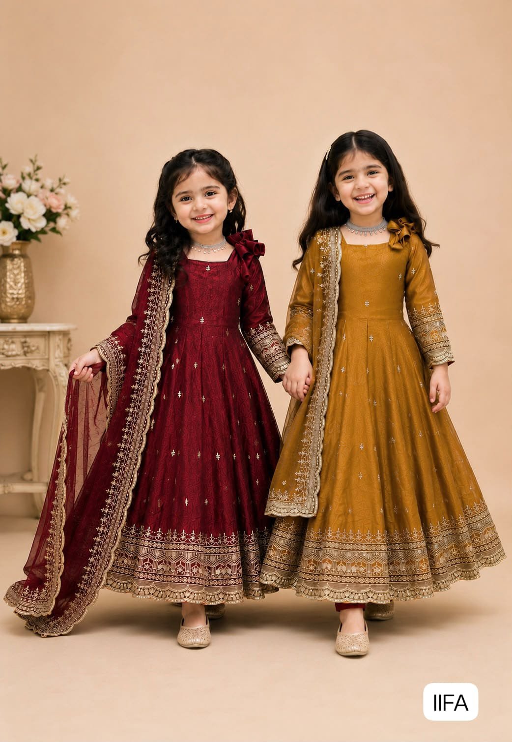 Trending Launching New Collection Beautiful Kids Gown Set Full Sttiched - Image 3