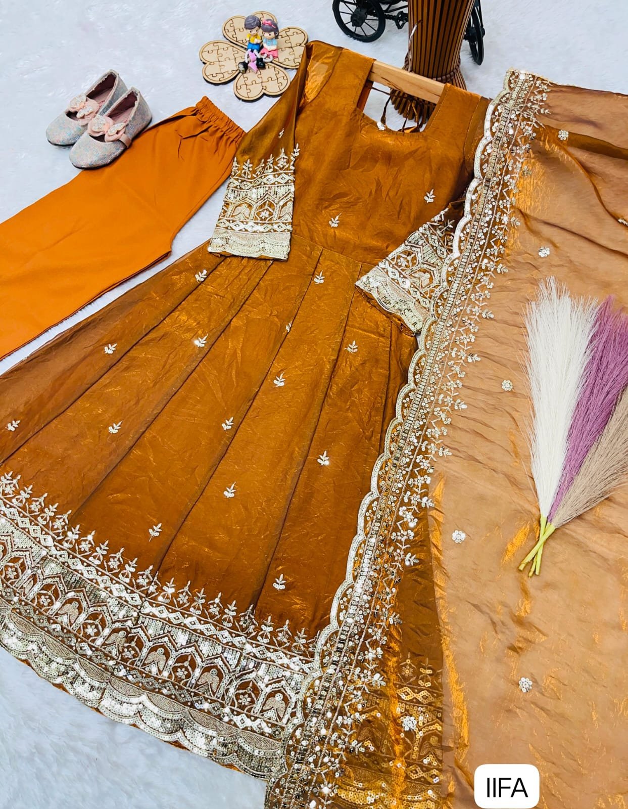 Trending Launching New Collection Beautiful Kids Gown Set Full Sttiched - Image 2