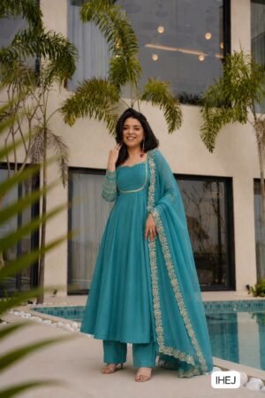 PRESERNTING NEW FANCY EMBROIDERY SEQUENCE WITH CODING WORK ANARKALI GOWN-PENT WITH DUPATTA