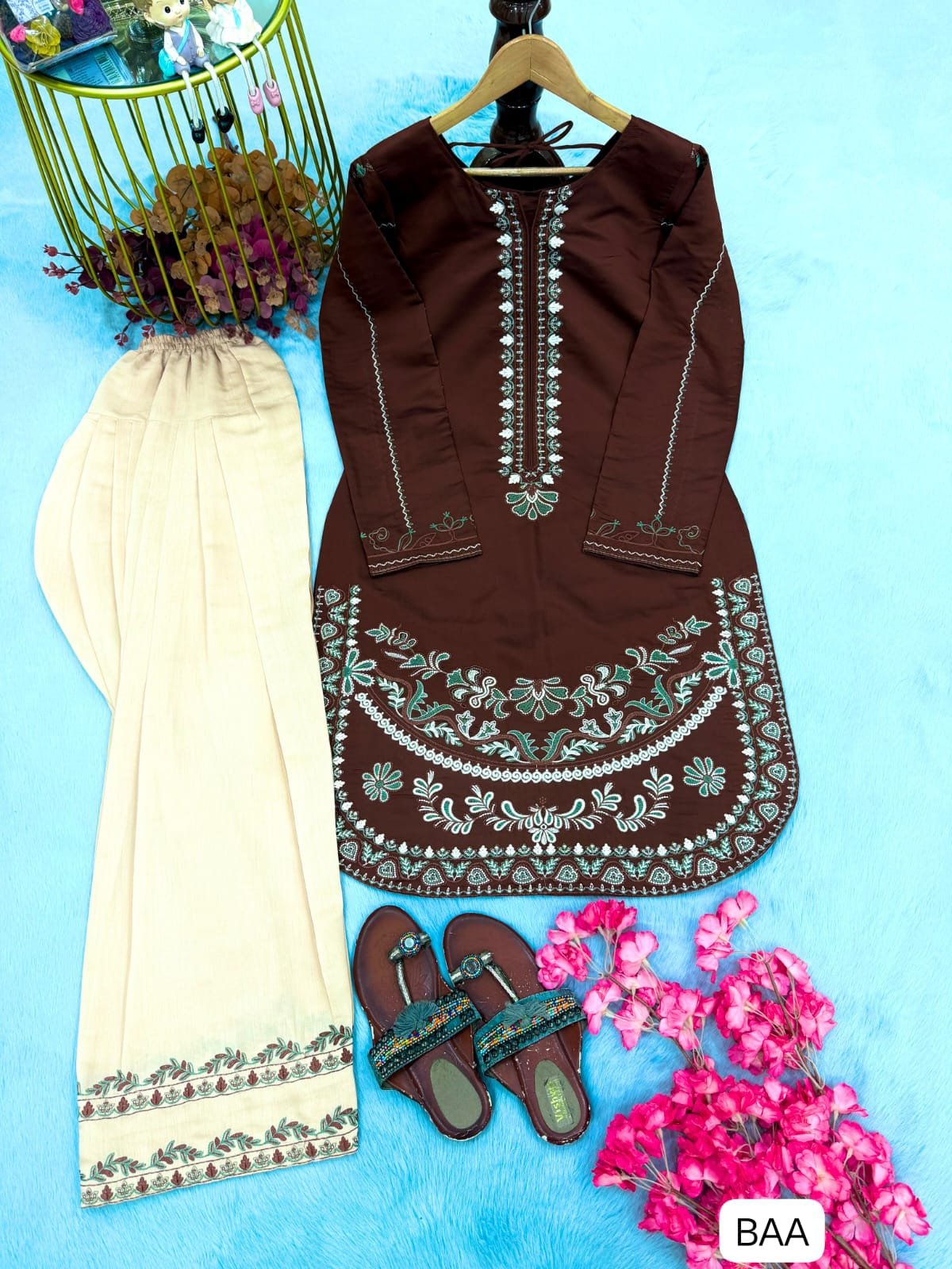 Đěsigner Party Wear Look Roman Silk & Farshi Palazzo Set - Image 2