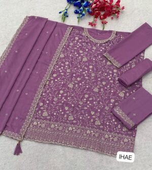 Heavy Chinon with Heavy Embroidered 3mm Sequence & Zari Work