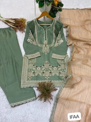 Alternative view of THIS SEASON, TRY OUR DESIGNER CORDING WITH SEQUENCE EMBROIDERED WORKED TOP SALWAAR WITH DUPATTA