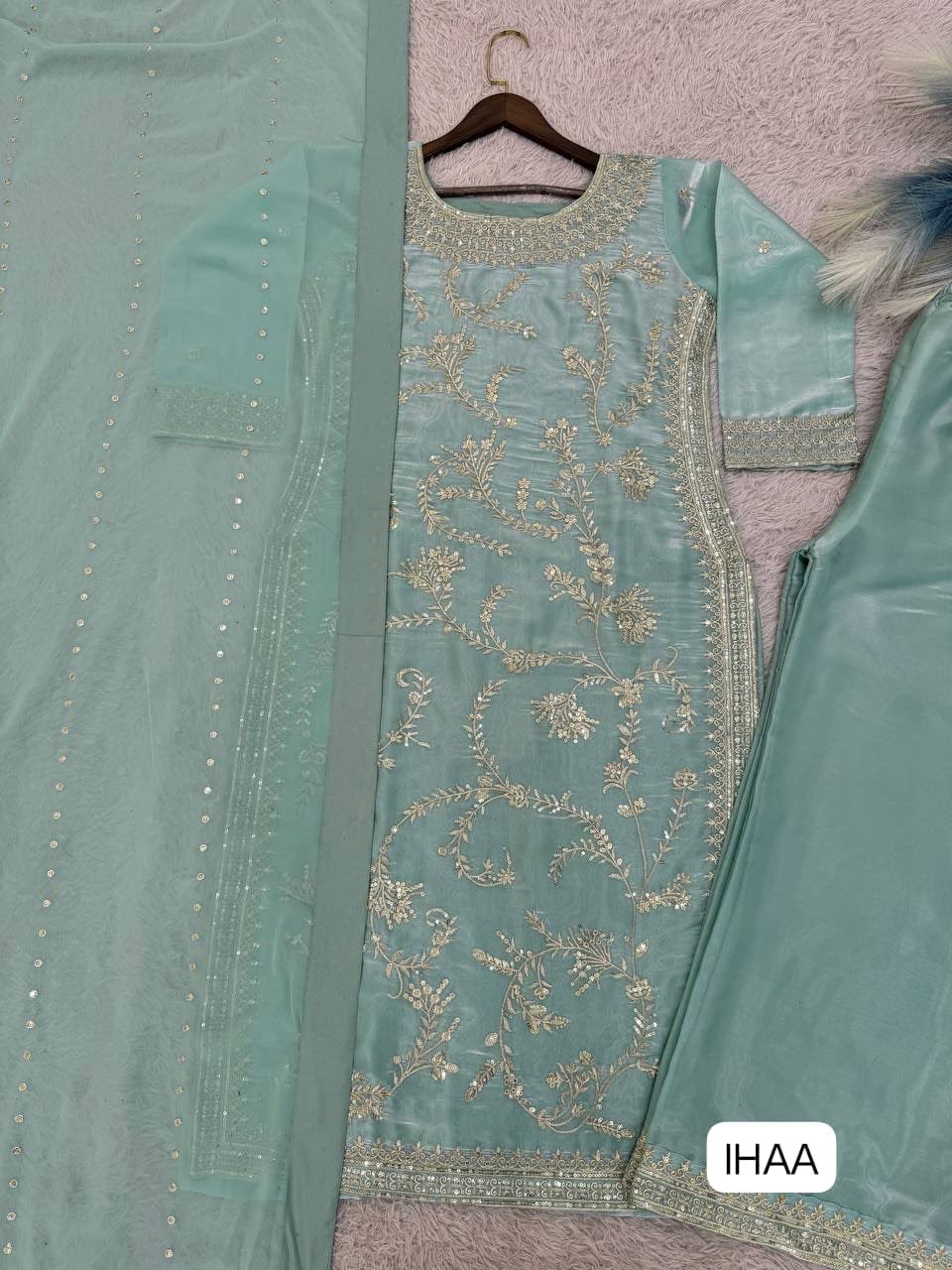 PRESERNTING NEW READY TO WEAR SPACIAL FANCY DESIGN HEAVY EMBROIDERY AND SEQUENCE WORK TOP - PLAZZO WITH DUPATTA - Image 2