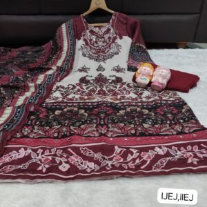 Alternative view of Premium Premium Muslin Pakistani Kurti, Pant & Dupatta Set